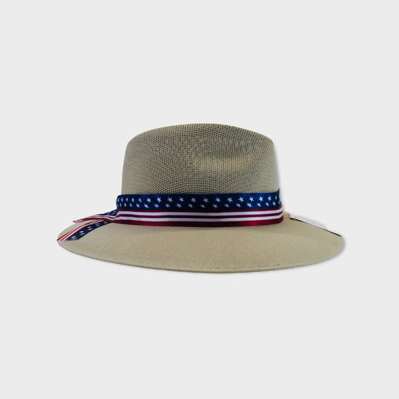 Panama Hat Xeal Men & Women NEW! Light Brown in color , Straw, USA Flag Band - Picture 7 of 8